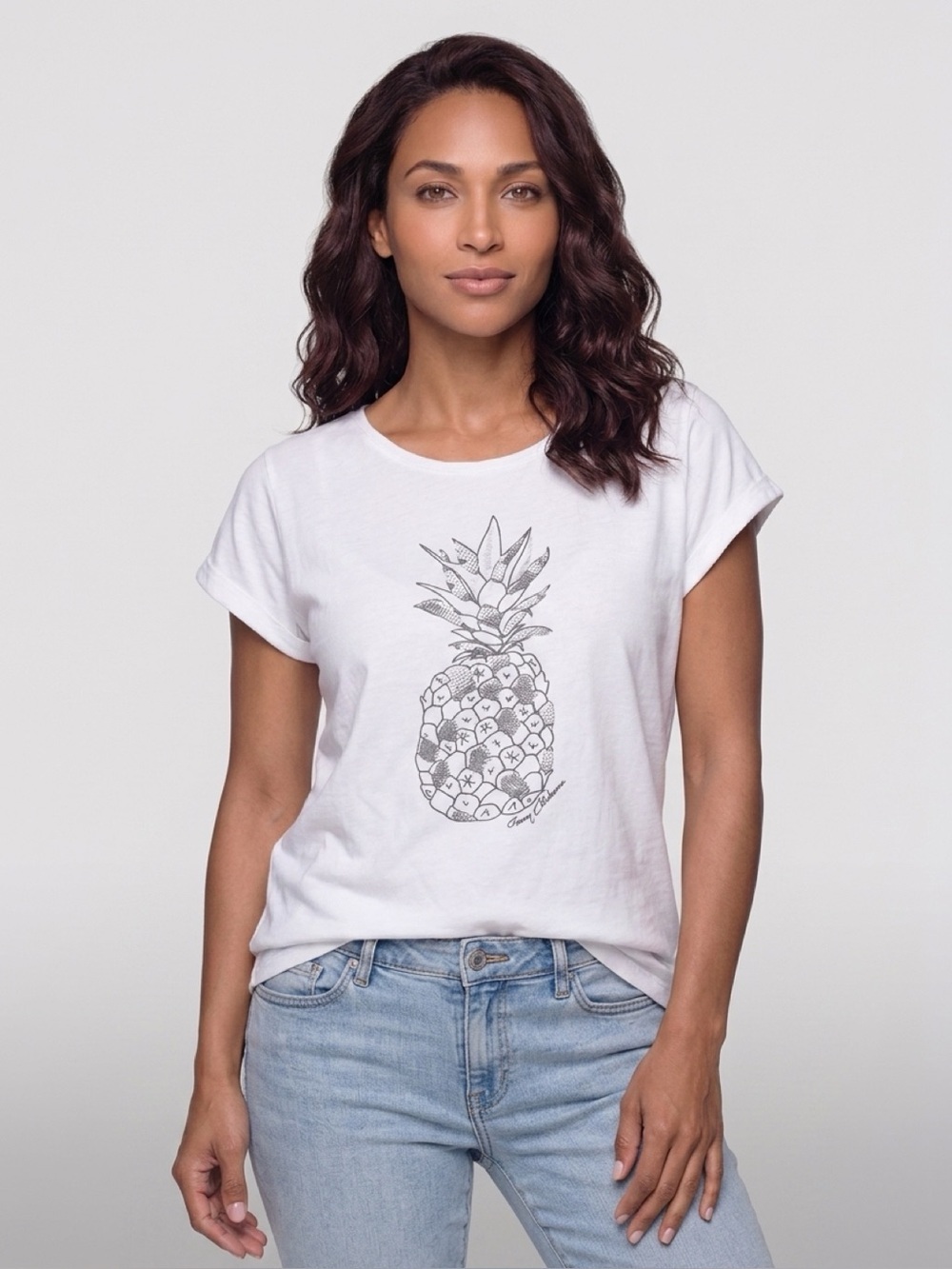 Tommy Bahama White Silver Sequin Pineapple Sleeveless Tee Shirt Organic Cotton